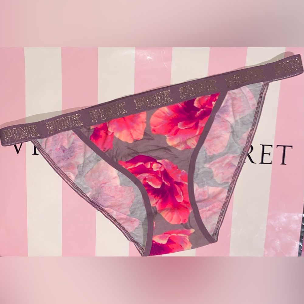 Victoria’s Secret Pink neon floral bikini panties pink panties pink bling gold
